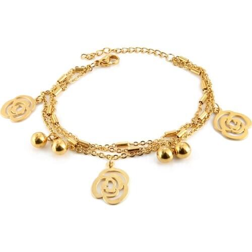 Trendy Flower Gold Color Man Charming Link Bracelets Bangles Stainless Steel Wedding Party Female Bracelet Luxury Jewellry Gift