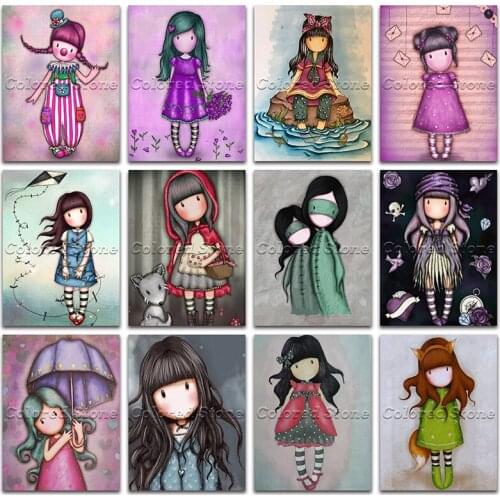 New Diamond painting Cartoon girl child doll Clown umbrella 5D DIY Full Square Drill embroidery Cross stitch Round mosaic GG25