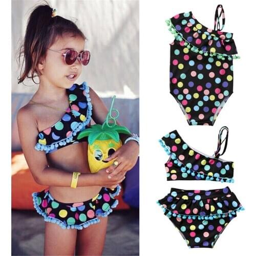 Brand New Toddler Kid Baby Girls Polka Dot One Piece Bikini Set Swimwear Bathing Suit Swimsuit 2-7Y Lovely Cute Tassel Costume
