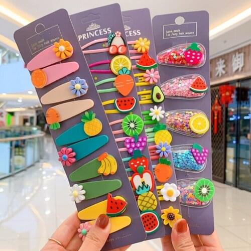 New 10-piece Set of Childrens BB Clip Quicksand Fruit Little Cute Korean Set Hairpin