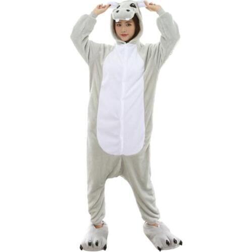 Hippo Pajama Hippopotamus Kigurumi Cosplay Costume Women Adult Cute Animal Onesie Flannel Warm Winter Sleepwear Party Fancy