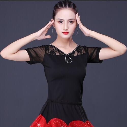 Latin Dance Dress Female Adult New Short Sleeve Hollow Out Latin Dance Top Ballroom Dance Competition Dresses Practice Costume