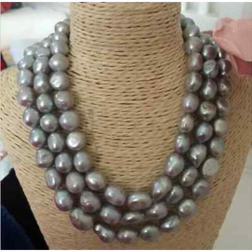 Stunning 11-12 mm tahitian baroque grey pearl necklace 36inch 50"