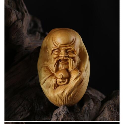 Boxwood carved hand pieces Car pendant carving crafts play gourd longevity god birthday Art home collection