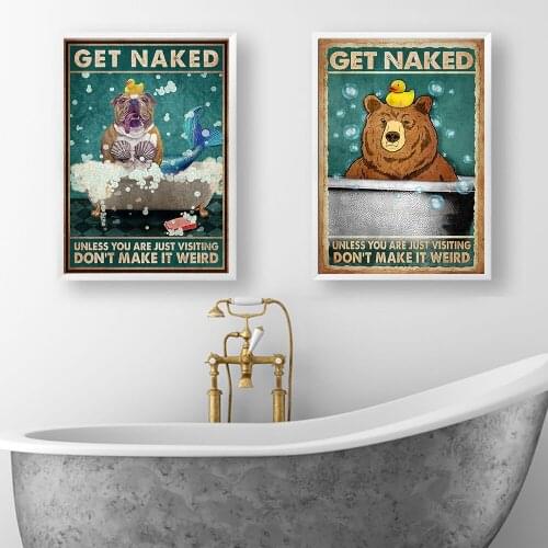 Mermaid Cat Otter Pitbull Dog Bear Poster Get Naked Quote Print Bathroom Wall Art Toilet Canvas Pictures Retro Room Wall Decor
