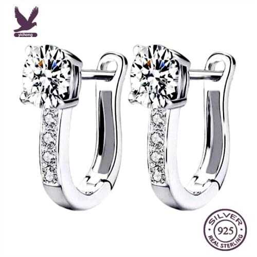 Aretes NEW Pearl U Type Zircon Earrings Silver Jewelry For Women Girl Pendientes Plata Brincos Button with S925 stamp Earrings