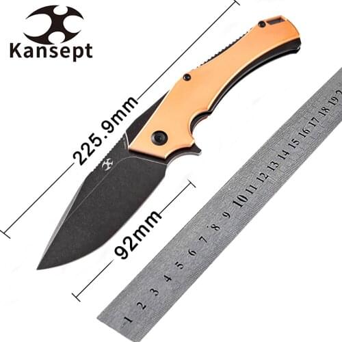 Kansept Folding Knives T1008C1 HELLX 3.6'' D2 Blade Red Copper Handle Pocket Knife Multi-tool for Hunting,Camping