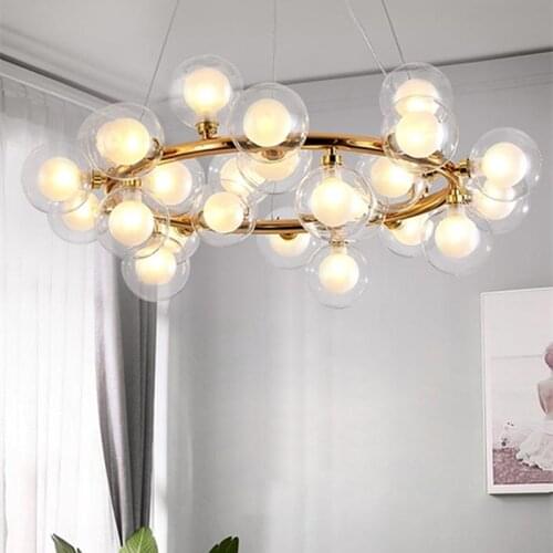 Modern glass bubble chandelier Luxury Golden light chandelie ceiling Fashion for living room bedroom Light chandelier rings