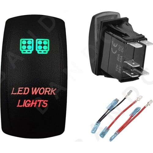 LED WORK LIGHTS Rocker Switch Green&Red Led Lamp Laser Etched ON-OFF SPST Button Switch for the ARB/Carling/NARVA ,Jumper Wires