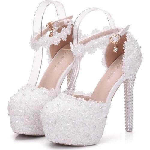 Spring summer 2019 Fashion Women Pumps Shoes Lace Hollow Round Toe Thin Heels 14CM High Heels Womens Wedding Shoes