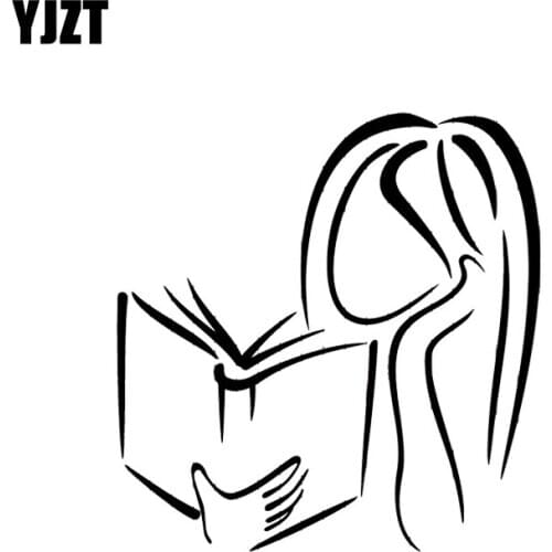 YJZT 11.6*12CM Girl Reading a Book Bookstore Library Fashion Vinyl Decals Black/Silver C20-0031