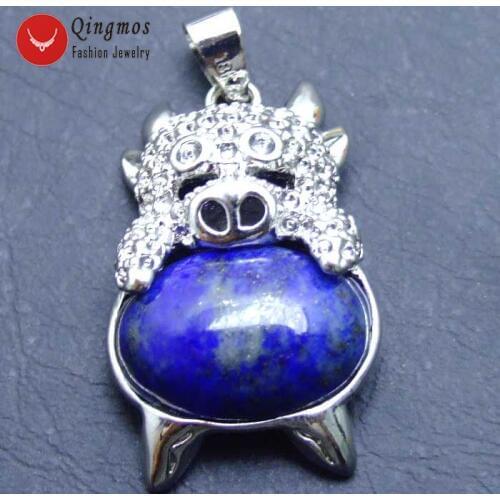 Qingmos Trendy Lovely 20*28mm Pig Shape Pendant for Women with Oval Natural Blue Lapis Lazuli Pendant Jewelry P238 Free Shipping