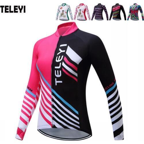 TELEYI Team Womens Outdoor Sports Ropa Ciclismo Bike Cycling Jersey Tops Bicycle Sportswear Long Sleeve Clothing Outfits Jacket