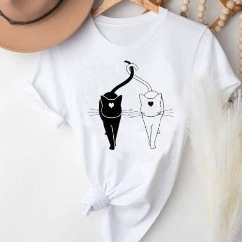 T-shirts Women Love Cat Pet Funny Trend Clothing Valentines Day 90s Clothes Stylish Tshirt Top Lady Print Sweet Tee T-Shirt