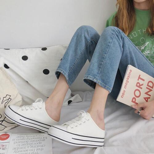 New Canvas Shoes Women Platform 2019 Half Slippers Wedges High Heels Chunky Shoes Yellow Sneakers Woman Zapatillas Mujer Casual