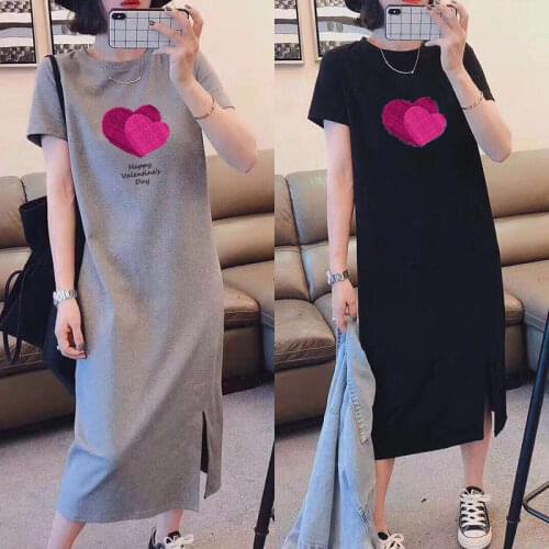 Print Casual Loose T Shirt Dresses for Women Korean Fashion Short Sleeve O-neck Summer 2021 New Midi Dress Elegant Female