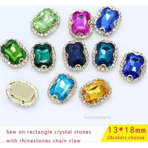 12p 18x13mm rectangle Color Wedding Costume Decor sewing on glass Rhinestone Trim Gold setting button jewelry,Dress making beads