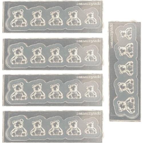 5 Pcs 3D Little Bear Nail Decorations Crystal Epoxy Resin Mold Nails Manicure Art Decals Silicone Mould DIY Crafts Tool