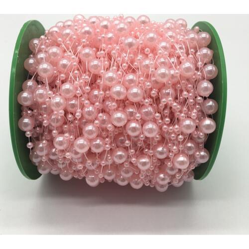 5yards Pink Fishing Line Artificial Pearls Beads Chain Garland Flowers Wedding Party Decoration Brides Headgear