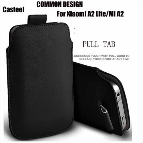 Casteel Common Design PU Leather Case For Xiaomi A2 Lite A2LITE Mi A2 Pull Tab Sleeve Pouch Case Cover Shield