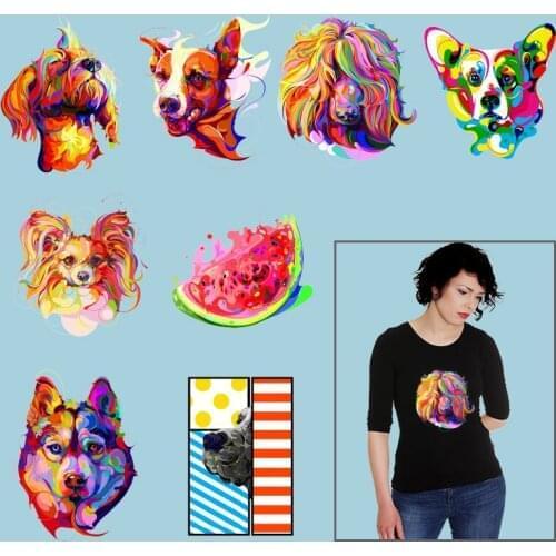 Colorful patterns face of Dogs Washable Ironing stickers Heat-sensitive patches Stickers on Clothes Vinyl Sticker For Clothes