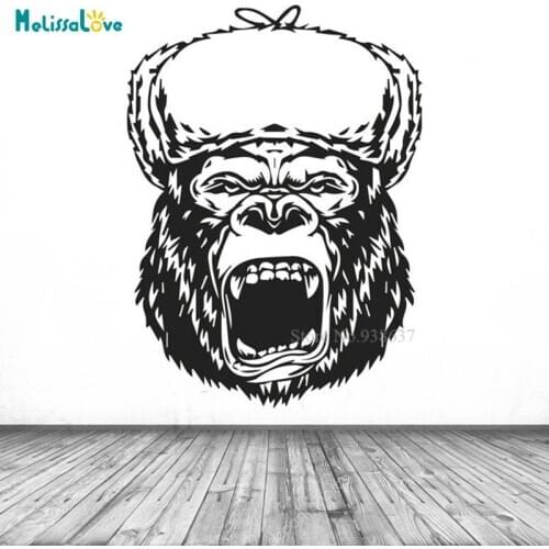 Gorilla Head Hat With Ear Flaps Decal Living Room Bedroom Home Decor Removable Vinyl Wall Sticker Self-adhesive Murals BD184