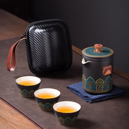 China Kung Fu Teapot Tea Set Ceramic Portable Teapot Set One Pot three Cup Outdoor Travel Gaiwan Tea Cups of Tea Ceremony Teacup