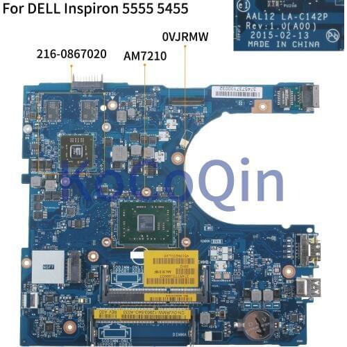 KoCoQin Laptop motherboard For DELL Inspiron 5555 5455 Core A4-7210 AM7210 Mainboard AAL12 LA-C142P CN-0VJRMW 0VJRMW 216-0867020