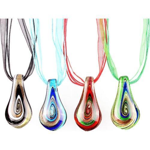 Hot Sell Wholesale Bulk 6pcs Colorful Murano Lampwork Glass Drop Pendant Silver P Beauty charm Necklaces For womens Gift