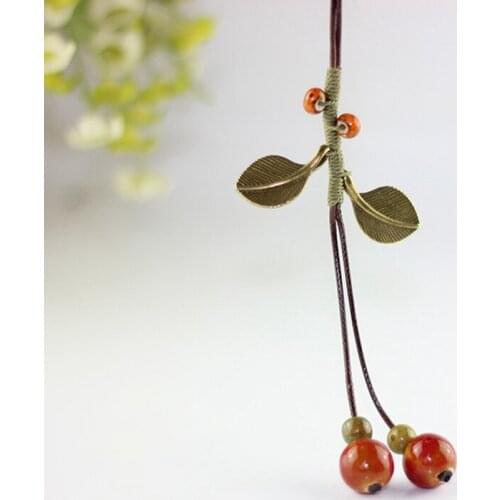 Fashion Women Leaf Tassel Necklaces Ceramic Long Sweater Chain Simple Ethnic Jewelry Accessories
