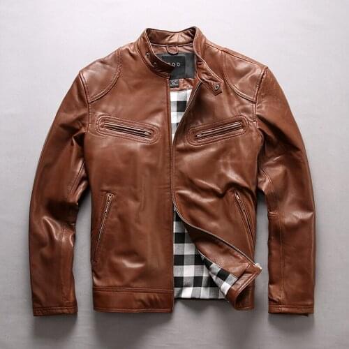 TOP 2020 Men Genuine Leather Jacket Simple design Cow Leather Jackets over size S-7XL Cowhide Rider Jacket