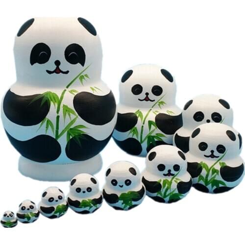 New 10 set cute wooden panda paint nesting dolls babushka russian doll matryoshka gift paint toys home decoration gifts