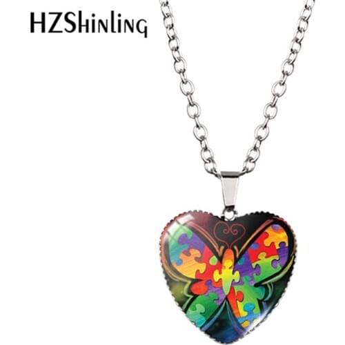 2020 New Autism Awareness Pendant Necklace Show Some Love Glass Dome Photo Jewelry Heart Pendants Gifts