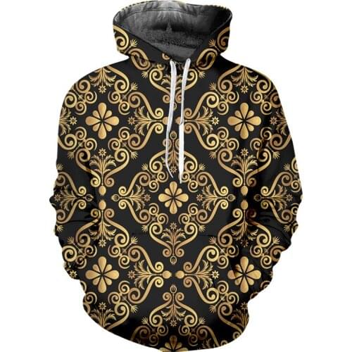 OGKB New Baroque Court Style Hoodies Mens 3d Printed Crown Golden Flower Luxury Sweatshirts Women Plus Size Pullover Streetwear
