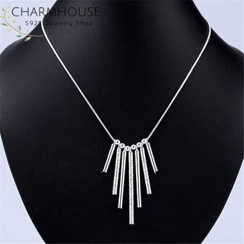 Pure 925 Sterling Silver Necklaces For Women Fashion Geometric Pendant & Necklace Collier Femme Wedding Bridal Jewelry Bijoux