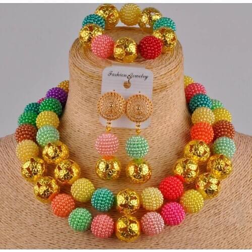 Multicolor african beads jewelry set simulated pearl necklace african set costume nigerian wedding jewelry sets ZZ09
