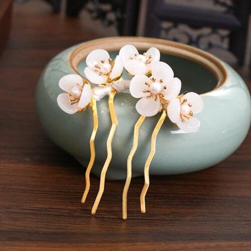 Luxury Flower Faux Pearl U-Shaped Hair Sticks Handmade Vintage Hairpin Women Wedding Hair Jewelry Accessories XH