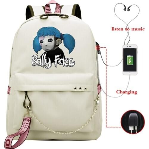 Sally Face Women Backpacks Back Pack Student Bookbags Reflective Bagpack Girls School Bag Laptop Knapsack Usb Charging Schoolbag