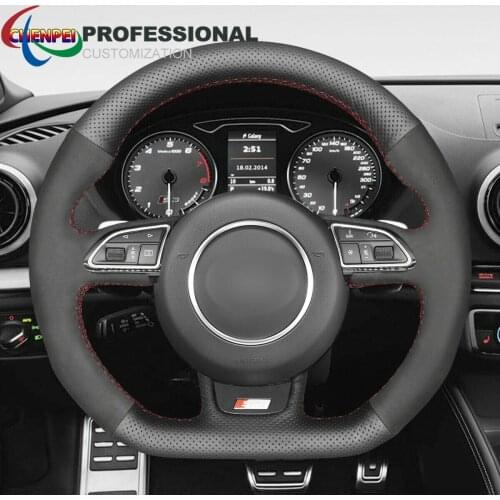 DIY Hand-Sewn Non-Slip Black Leather Suede Car Steering Wheel Cover For Audi A5 A7 RS 5 RS 7 S3 S5 SQ5 Car Interior Accessories