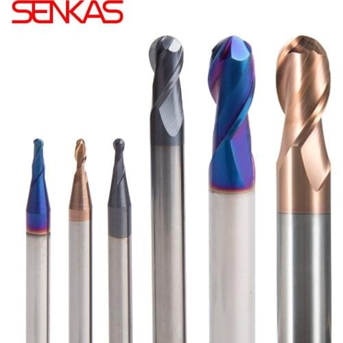 SENKAS Ball Nose End Milling Cutter Tungsten Carbide Cutter CNC Router Bit Milling Tool HRC50 55 65 2 Flute Ball End mill R1 R2