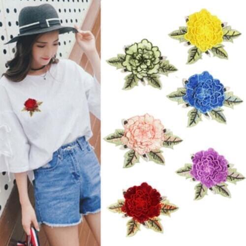 Vintage Red peony Flowers Patch Embroidery Fabric Applique T-shirt Sweater Jeans Dress Bags Clothing Decoration 12x9.5cm, 2PCs