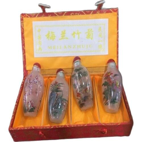 Chinese Unique Painting Snuff Bottle Inside Painted Four Combinations Plum Blossom Orchid Bamboo Chrysanthemum