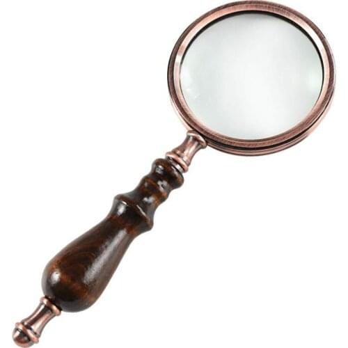 Handheld Wooden Handle Magnifying Glass 80mm 10X Magnifying Optical Glass Lens Magnifying Glass Reading Magnifying Glass
