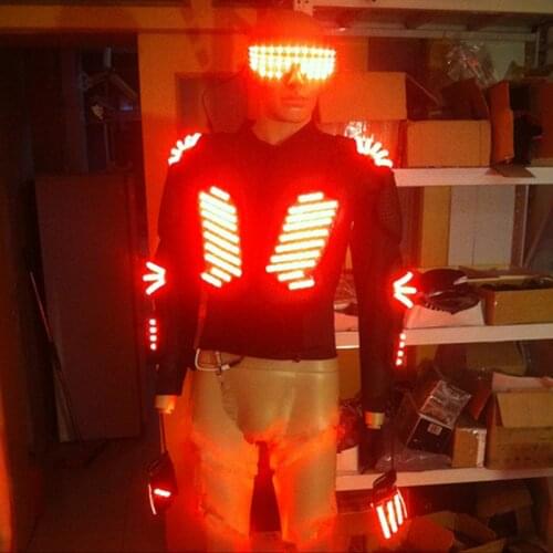 Colorful LED Luminous Performance Costumes Illuminated Robot Suit +Led Glasses + Led Gloves Led Light Ballroom Dance Clothes