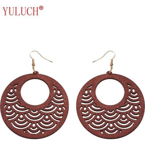 YULUCH 2018 Retro African Hollow Round Sonic Wooden Ethnic Woman Pendant Earrings Jewelry Accessories Gifts