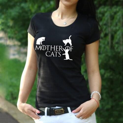 Mother Of Cats 100%Cotton T-shirt Cute Women Hipster Graphic Fur Mama Top Tee Shirt Funny 90s Cat Mom Gift Tshirt Drop Shipping