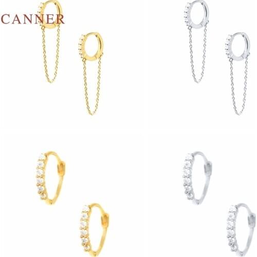 CANNER Real 925 Sterling Silver Earrings For Women Classic Round Tassel Chain Earrings Hoops Zircon Diamond Jewelry Pendientes