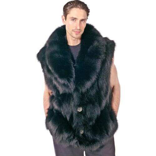 Natural Fur Vest Men Fox Fur Gilet Turn Down Collar Autumn Winter Warm Thick Waistcoat Plus Size Available