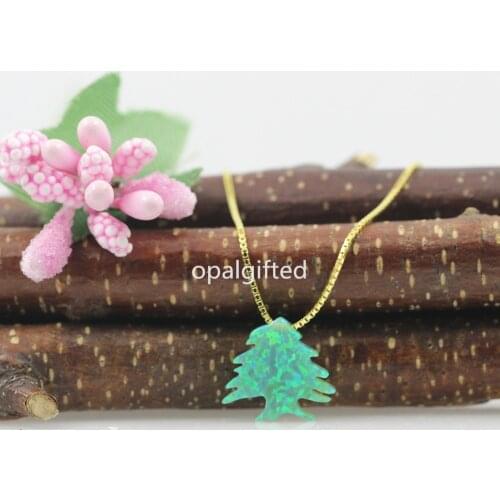 1pc/lot)2020 New Fashion 12.1*13.4mm Synthetic Cedar tree green op11 Opal Pendant Necklace For Women for free shipping