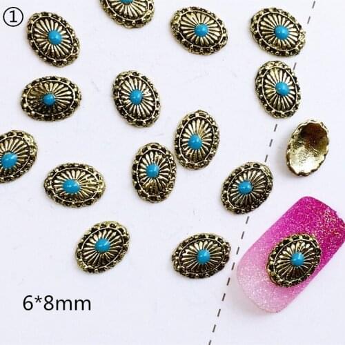 10pcs/bag Japan 3D Nail art Decoration Metal Alloy 6*8mm Oval with Fancy Pattern Retro Nail Parter DIY Charm Nail Tools Supplies